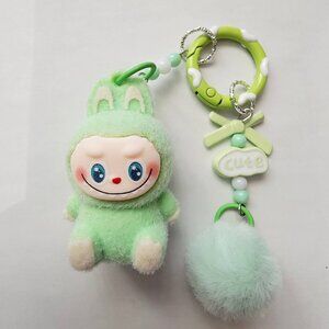 Have a Seat Labubu Keychain Ribbon Pom Pom Phone Charms, Bag Charms #16